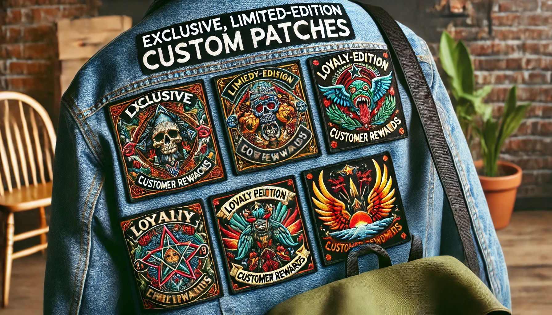 A collection of exclusive, limited-edition custom patches displayed on a jacket