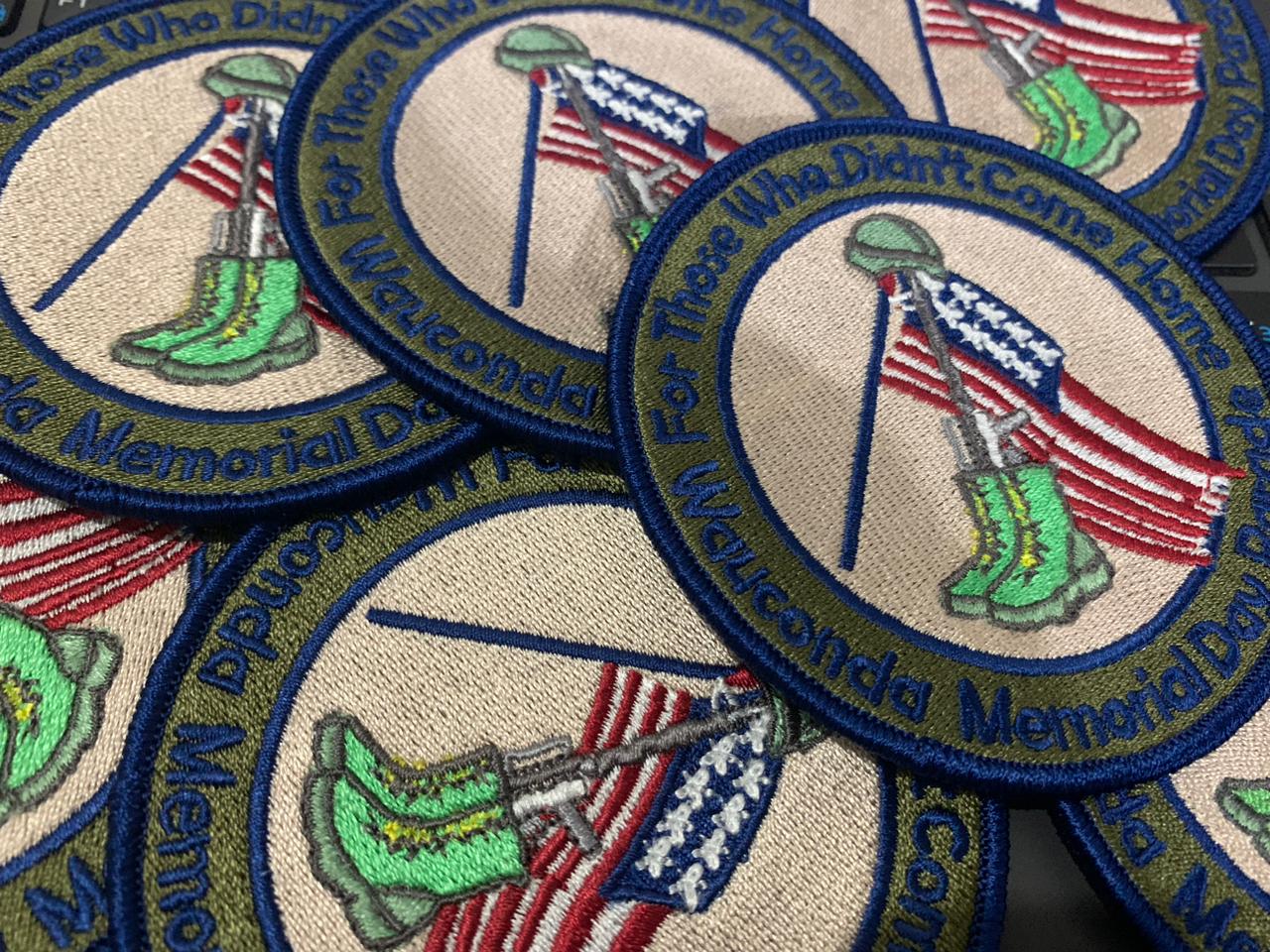 Round embroidered patches honoring Memorial Day